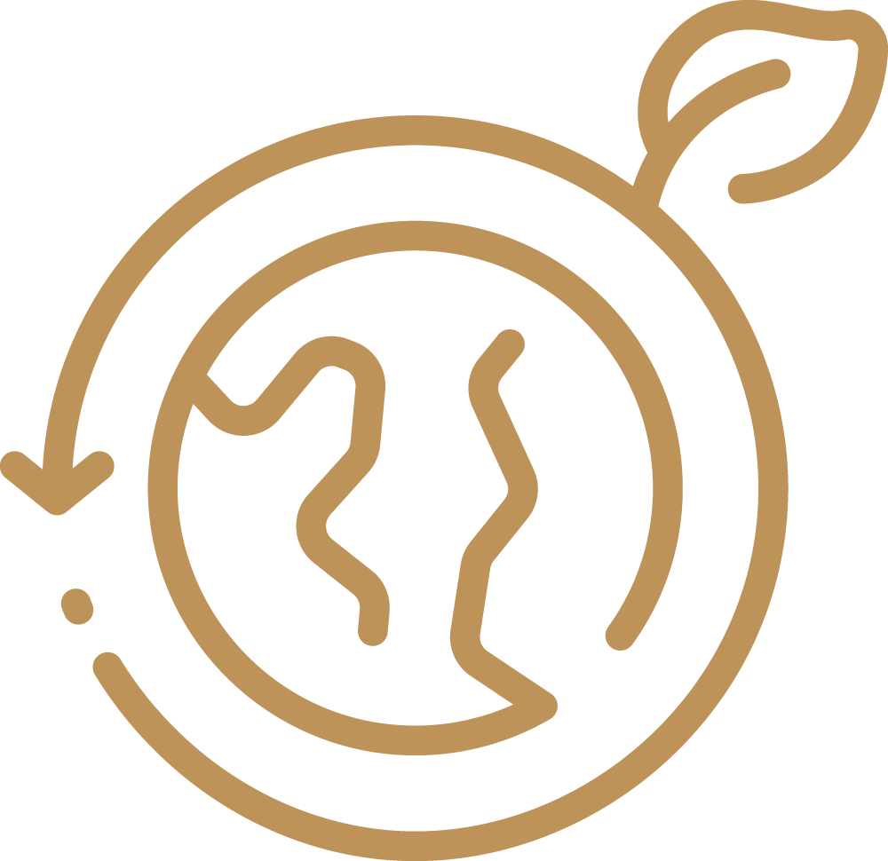 An icon of the globe, surrounded by a circular arrow, representing the circular nature of a sustainable industry.